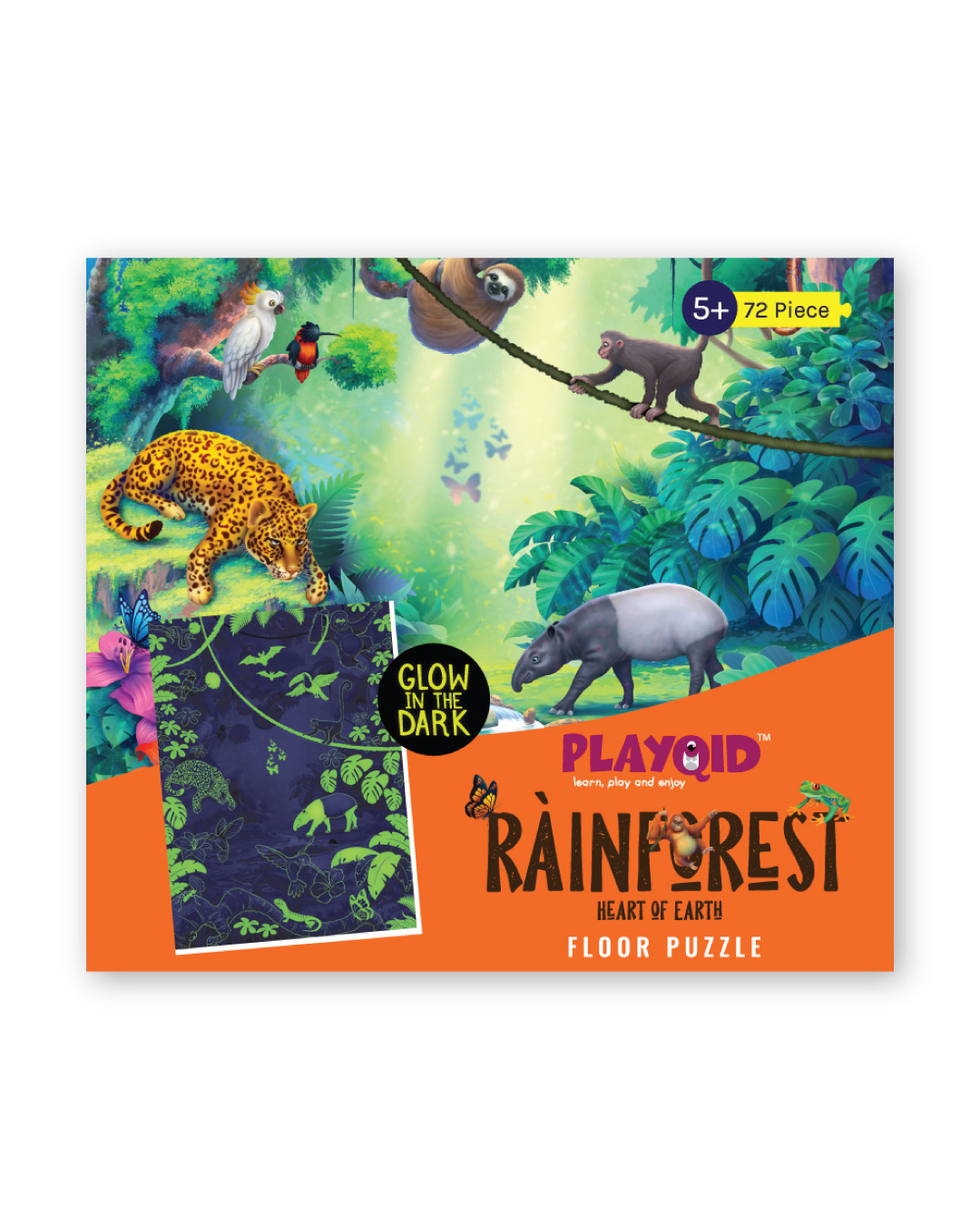 Playqid Rainforest Heart Of Earth Glow In The Dark Jigsaw Floor Puzzle 72 Piece Puzzle That Glows In Dark For Kids Age 5 And Above Size 35 X 48 -